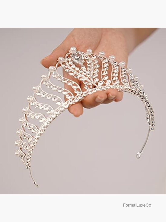 Crystal Rhinestone Pearl Crown Tiara Hair Accessory Queen Princess main image 7
